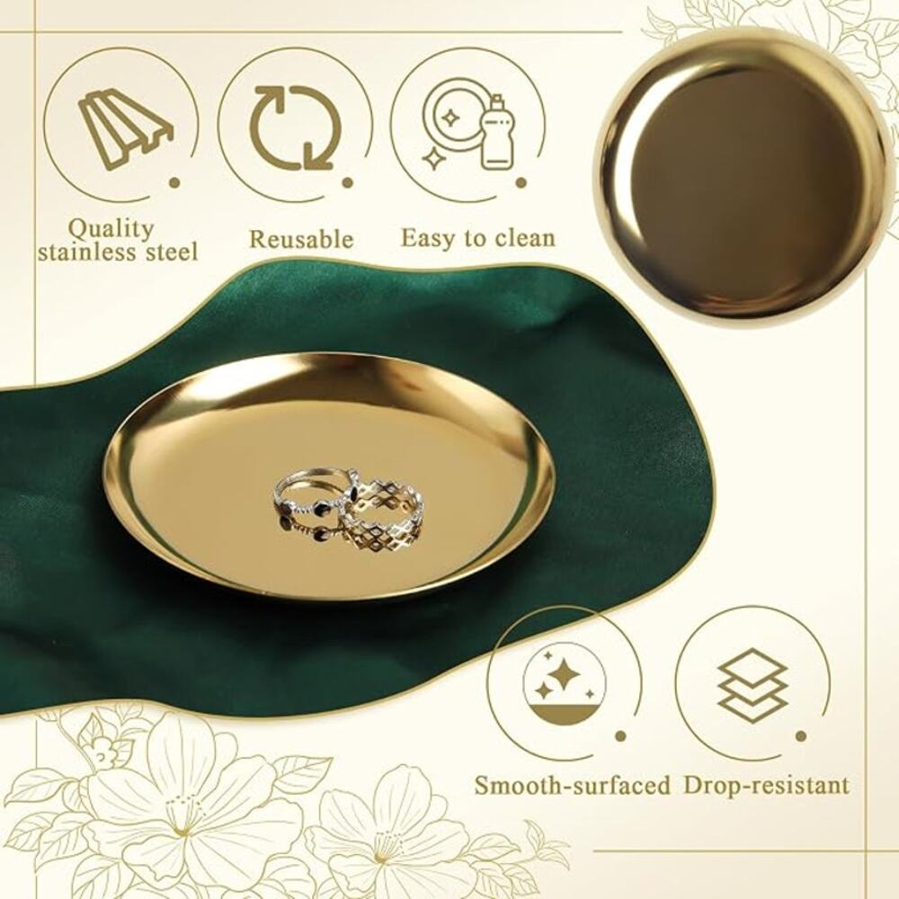 3 Pcs Gold Stainless Steel Plates Set, Lightweight Unbreakable Multi-use Dishes